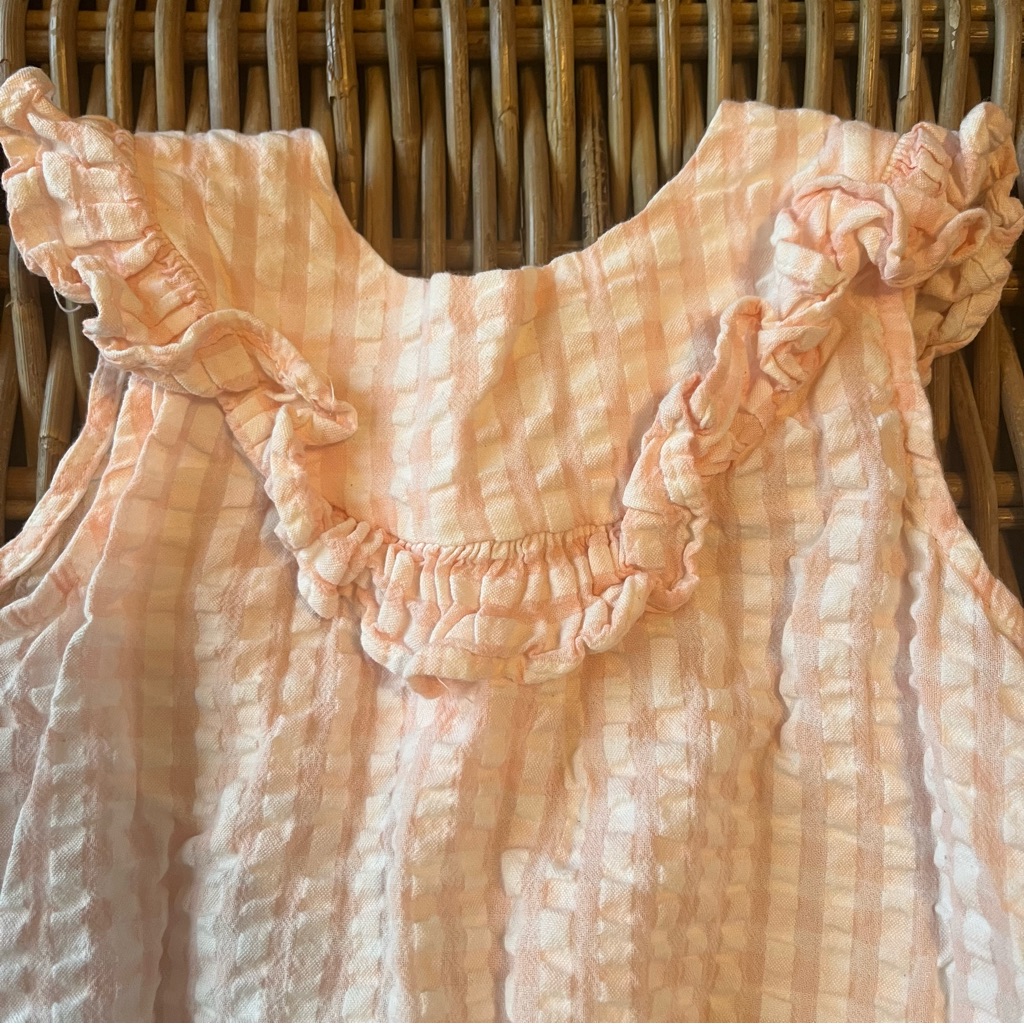 H&M Toddler Girl 12-18m Pink/White Stripped Checkered Sleeveless Ruffle Dress